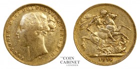 AUSTRALIAN GOLD SOVEREIGNS. Victoria, 1837-1901. Gold Sovereign, 1875-S, Sydney. St George. 7.94 g. 22.05 mm. Mintage: 2,122,000. Marsh 114; S.3858A. ...