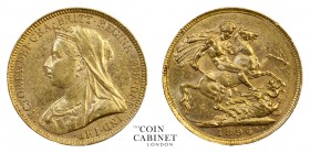 AUSTRALIAN GOLD SOVEREIGNS. Victoria, 1837-1901. Gold Sovereign, 1894-M, Melbourne. Old head. 7.99 g. 22.05 mm. Mintage: 4,166,874. S.3875. Good very ...