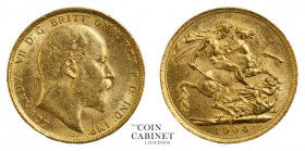 AUSTRALIAN GOLD SOVEREIGNS. Edward VII, 1901-10. Gold Sovereign, 1904-S, Sydney. 7.99 g. 22.05 mm. Mintage: 2,986,000. S.3973. Extremely fine or bette...