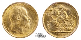 AUSTRALIAN GOLD SOVEREIGNS. Edward VII, 1901-10. Gold Sovereign, 1906-S, Sydney. PCGS MS63. 7.99 g. 22.05 mm. Mintage: 2,792,000. S.3973. Housed in a ...