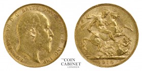 AUSTRALIAN GOLD SOVEREIGNS. Edward VII, 1901-10. Gold Sovereign, 1910-P, Perth. 7.99 g. 22.05 mm. Mintage: 4,690,625. Marsh 203, S.3972. Very fine.