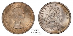 WORLD COINS. AUSTRALIA. Elizabeth II, 1952-. Florin, 1954, Melbourne. Royal Visit. PCGS MS65. 11.31 g. 28.5 mm. Mintage: 4,000,000. KM# 55. Minted to ...