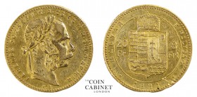 WORLD COINS. AUSTRIA. Franz Joseph I, 1867-1916. Gold 8 Forint-20 Francs, 1881 6.42 g. 21.5 mm. Mintage: 61,507. KM# 467. Some heavy marks on reverse ...