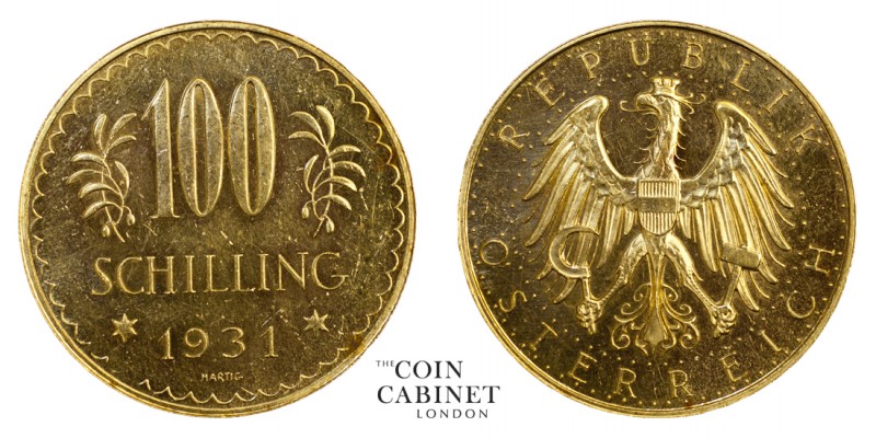 WORLD COINS. AUSTRIA. Republic, 1918-38. Gold 100 Schilling, 1931, Vienna. 23.52...