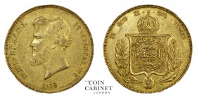 WORLD COINS. BRAZIL. Pedro II, 1831-89. Gold 20,000 Reis, 1858 17.93 g. Mintage: 32,000. KM# 468. Very fine.