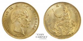 WORLD COINS. DENMARK. Christian IX, 1863-1906. Gold 20 Kroner, 1873, Copenhagen. 8.96 g. 23 mm. Mintage: 1,153,000. Hede 8A, KM# 791.1. A brilliant ex...