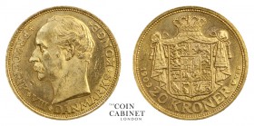 WORLD COINS. DENMARK. Frederik VIII, 1906-12. Gold 20 Kroner, 1909, Copenhagen. 8.96 g. Mintage: 365,000. KM# 810. A few scratches, extremely fine.