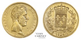 WORLD COINS. FRANCE. Charles X, 1824-30. Gold 40 Francs, 1824-A, Paris. 12.90 g. 26 mm. Mintage: 50,000. F.543.1. First, one-year type. Very fine.