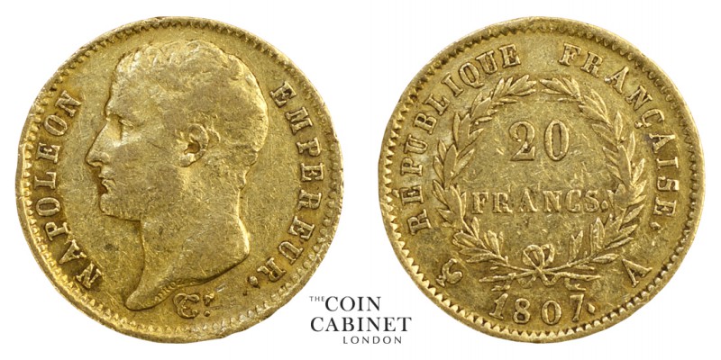 WORLD COINS. FRANCE. Napoleon I, 1804-14, 15. Gold 20 Francs, 1807-A, Paris. Sca...