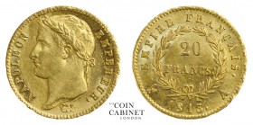 WORLD COINS. FRANCE. Napoleon I, 1804-14, 15. Gold 20 Francs, 1813-A, Paris. 6.45 g. 21.5 mm. Mintage: 2,796,027. F.516, KM 695.1. Minor hairlines in ...