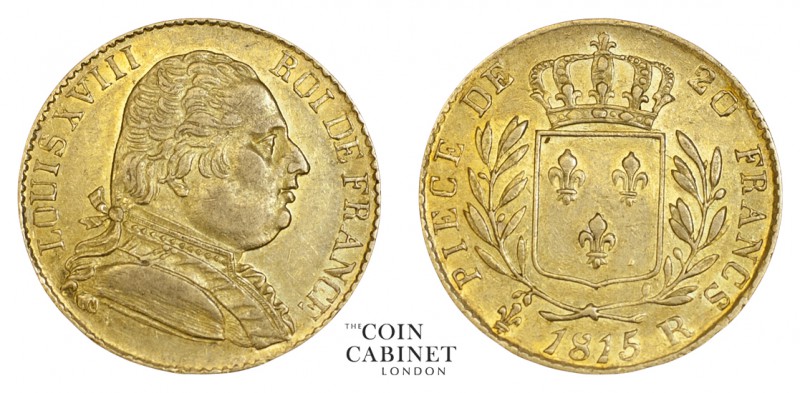 WORLD COINS. FRANCE. Louis XVIII, 1815-24. Gold 20 Francs, 1815-R, London. 6.45 ...