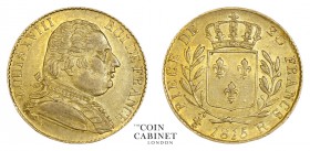 WORLD COINS. FRANCE. Louis XVIII, 1815-24. Gold 20 Francs, 1815-R, London. 6.45 g. 21.5 mm. Mintage: 871,581. KM X# 1. In 1815 the British Government ...