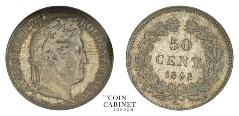 WORLD COINS. FRANCE. Louis Philippe, 1830-48. 50 Centimes, 1848-A, Paris. NGCﾠMS...