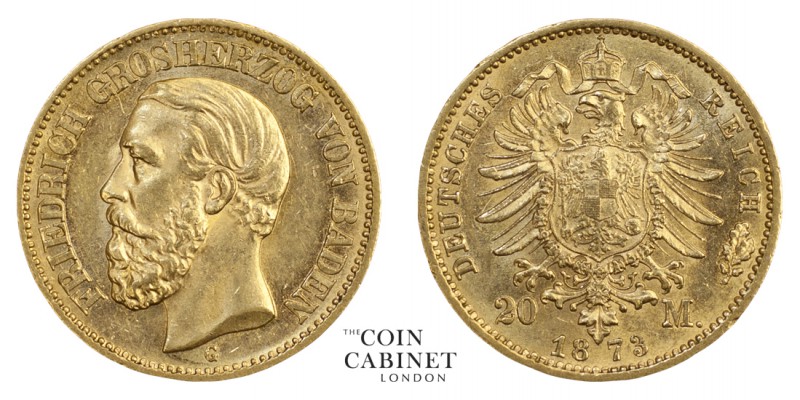 WORLD COINS. GERMAN STATES: BADEN. Friedrich I, 1856-1907. Gold 20 Mark , 1873-G...