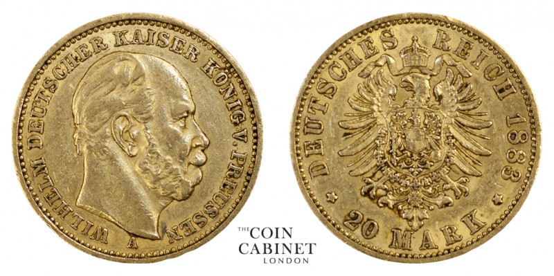WORLD COINS. GERMAN STATES: PRUSSIA. Wilhelm I, 1861-88. Gold 20 Mark, 1883-A, B...