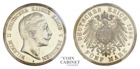 WORLD COINS. GERMAN STATES: PRUSSIA. Wilhelm II, 1888-1918. Proof 5 Mark, 1898-A, Berlin. NGCﾠPR62. 27.78 g. 38 mm. Jaeger 104. Housed in a secure pla...