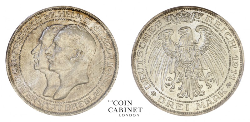 WORLD COINS. GERMAN STATES: PRUSSIA. Wilhelm II, 1888-1918. 3 Mark, 1911-A, Berl...