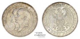 WORLD COINS. GERMAN STATES: PRUSSIA. Wilhelm II, 1888-1918. 3 Mark, 1911-A, Berlin. PCGS MS65. 16.67 g. 33 mm. Mintage: 400,000. Jaeger 108. Struck to...