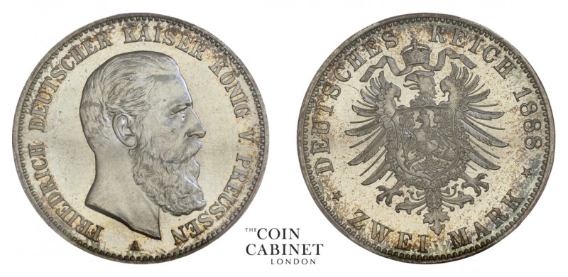 WORLD COINS. GERMAN STATES: PRUSSIA. Friedrich, 1888. 2 Mark, 1888-A, Berlin. PC...