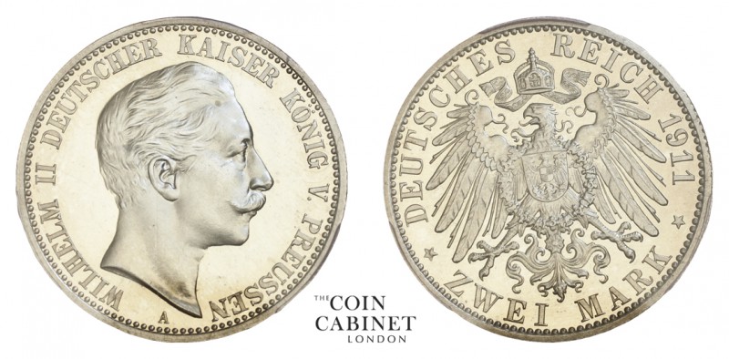 WORLD COINS. GERMAN STATES: PRUSSIA. Wilhelm II, 1888-1918. Proof 2 Mark, 1911-A...