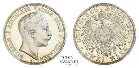 WORLD COINS. GERMAN STATES: PRUSSIA. Wilhelm II, 1888-1918. Proof 2 Mark, 1911-A, Berlin. NGCﾠPR64. 11.11 g. 28 mm. Jaeger 102. Housed in a secure pla...
