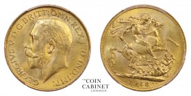 WORLD COINS. INDIA. Edward VII, 1901-10. Gold Sovereign, 1918-I, Bombay. PCGS MS65. 8.00 g. 22.05 mm. Mintage: 1,294,372. S.3998, Marsh 228. Gem uncir...