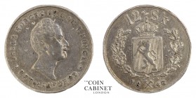 WORLD COINS. NORWAY. Oscar I, 1844-59. 12 Skilling, 1848, Kongsberg. 2.89 g. Mintage: 316,000. NM 27, KM# 314.1. A few dig marks on obverse around hea...
