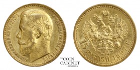 WORLD COINS. RUSSIA. Nicholas II, 1894-1917. Gold 15 Roubles, 1897, St. Petersburg. 12.90 g. Mintage: 11,900,000. KM Y# 65.1. Extremely fine or better...