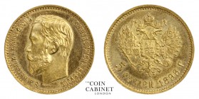 WORLD COINS. RUSSIA. Nicholas II, 1894-1917. Gold 5 Roubles, 1898 4.30 g. 18 mm. Mintage: 52,378,000. KM Y# 62. Extremely fine.