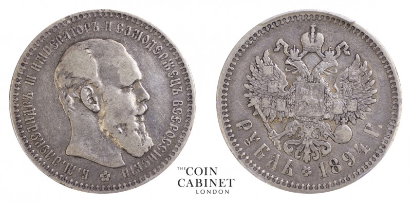WORLD COINS. RUSSIA. Alexander III, 1881-94. Rouble, 1894, St. Petersburg. 20.00...