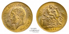 WORLD COINS. SOUTH AFRICA. George V, 1910-36. Gold Sovereign, 1931-SA, Pretoria. 7.99 g. 22.05 mm. Mintage: 8,511,792. Marsh 295, S.4005. Uncirculated...