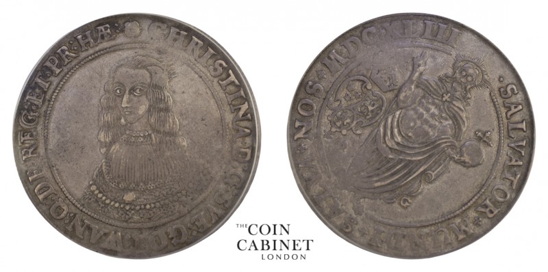 WORLD COINS. SWEDEN. Christina, 1632-54. Riksdaler, 1644, Stockholm. Housed in a...