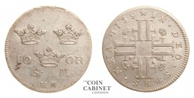 WORLD COINS. SWEDEN. Fredrik I, 1720-51. 10 Ore SM, 1739, Stockholm. 7.23 g. 26 mm. Mintage: 1,150,235. SM 121. Good very fine.