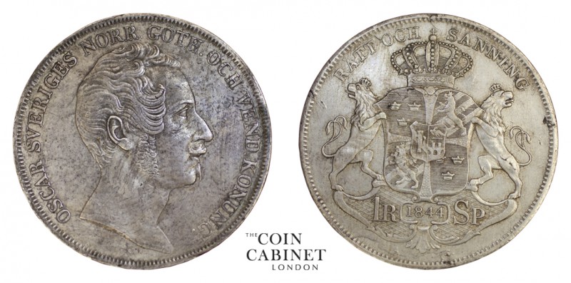 WORLD COINS. SWEDEN. Oscar I, 1844-59. Riksdaler Specie, 1844, Stockholm. 38.1 m...