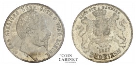 WORLD COINS. SWEDEN. Oscar I, 1844-59. 2 Riksdaler Riksmynt, 1857, Stockholm. PCGS MS63. 17.00 g. 31.8 mm. Mintage: 287,702. KM# 694. A pleasant examp...