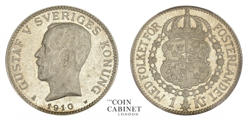WORLD COINS. SWEDEN. Gustav V, 1907-50. 1 Krona, 1910, Stockholm. PCGS MS65. 7.5...