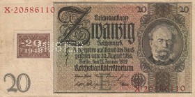 Deutsche Demokratische Republik
Kuponausgaben zur Währungsreform 1948 20 Reichsmark 1948. Mit Perforation "MUSTER", Serie X Ro. 335 M III