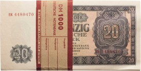 Deutsche Demokratische Republik
Ausgaben der Deutschen Notenbank und Staatsbank 1948-1990 20 DM 1955. In Originalbanderole, Serie EK Ro. 351 a 50 Stü...