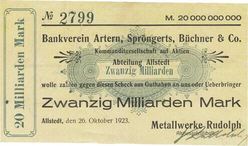Städte und Gemeinden nach 1914
Allstedt (Thür.) 10 und 20 Milliarden Mark 26.10...