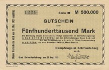 Städte und Gemeinden nach 1914
Bad Schmiedeberg (SA) 500.000 Mark 25.8.1923. Dampfziegelei Ke. - F/B/L/S S 027 Selten. II