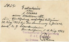 Städte und Gemeinden nach 1914
Blankenhain (Thür) 500.000 Mark 4.8.1923. 1 Million Mark 11.8.1923 - Blankenhainer Porzellanfabrik C. & E. Carstens. D...
