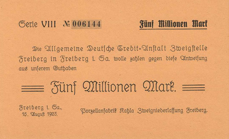 Städte und Gemeinden nach 1914
Freiberg (Sa.) 50.000, 100.000, 500.000, 1, 2 un...