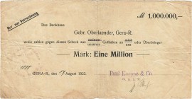 Städte und Gemeinden nach 1914
Gera (Thür) 10, 20 und 50 Mark 14.11.1918. Hallescher Bankverein von Kulisch, Kaempf & Co. Unentwertet. Dazu 10 Mark 1...