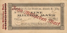 Städte und Gemeinden nach 1914
Gössnitz (Thür.) 10 Milliarden Mark o.D. Überdruck auf 1 Million Mark 17.8.1923 Carl Brandt jun. Ein solcher Schein is...