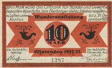 Städte und Gemeinden nach 1914
Königsberg (OPr/Russland) 10 Mark o.D.-31.12.1922 Wanderausstellung Ostpreußen GmbH. Dazu 500 Milliarden Mark 25.10.23...