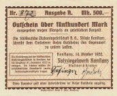 Städte und Gemeinden nach 1914
Konstanz (BW) 100 und 500 Mark 14.10.1922. Falzziegelwerk Blattner & Kramer Mü. 2485 2 Stück. I