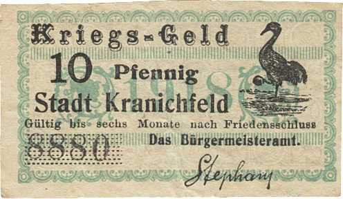 Städte und Gemeinden nach 1914
Kranichfeld (Thür.) 10 Pfennig o.D. (1918). 2x -...