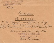 Städte und Gemeinden nach 1914
Langensalza (Thür.) 500 000 und 1 Million Mark 14.8.1923. Actien-Ziegelei Langensalza Ke. 2905 2 Stück. II und III