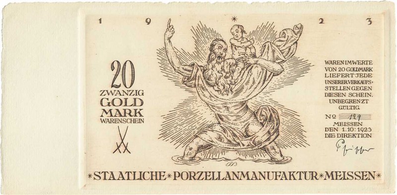 Städte und Gemeinden nach 1914
Meißen (Sa.) 20 Goldmark 1.10.1923. Staatliche P...