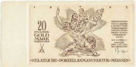 Städte und Gemeinden nach 1914
Meißen (Sa.) 20 Goldmark 1.10.1923. Staatliche Porzellanmanufaktur. Mit KN Mü. 3265.4 a I